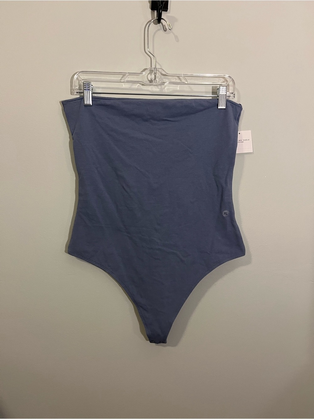 AMERICAN EAGLE Slate Blue Strapless Bodysuit with Twist Cut Out Accent